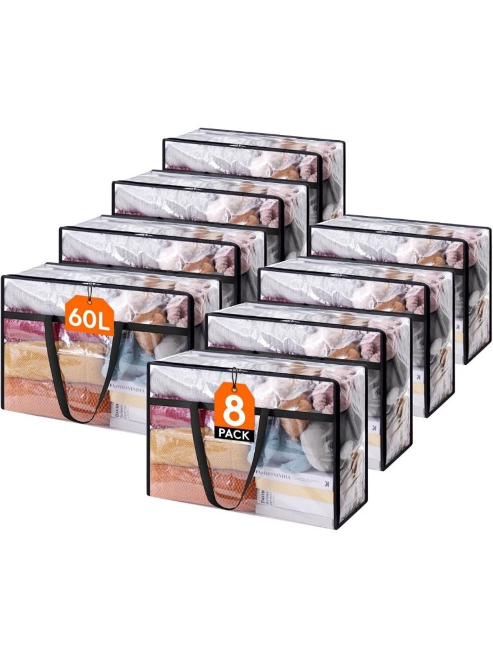 Clear 60L Foldable Storage Bags for Clothes & Blankets - Durable, Space-Saving